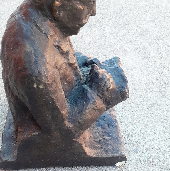 10" Antique chalkware ? Statue scholar philosopher - Picture 3 of 9